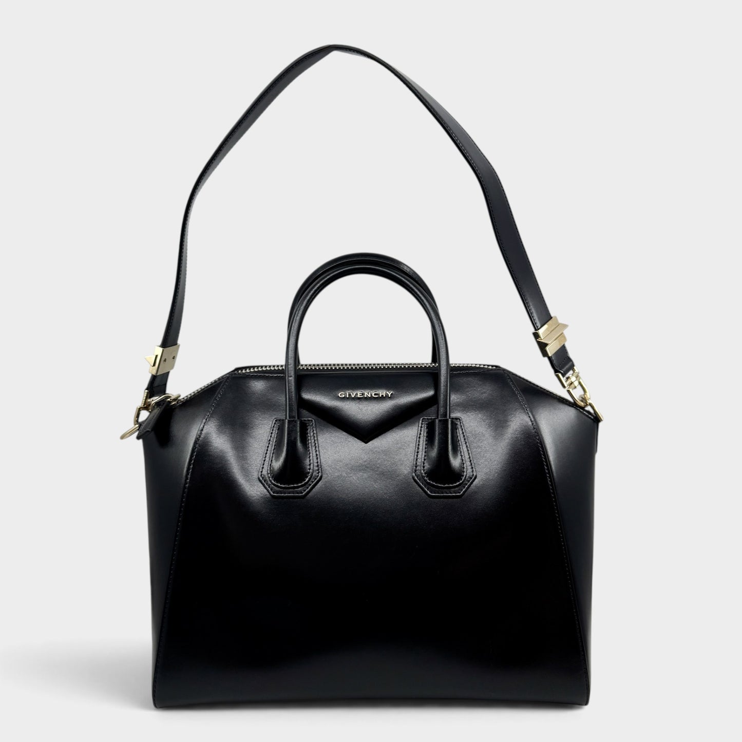 Givenchy Black Glazed Leather Antigona Two-Way Zip Satchel Bag