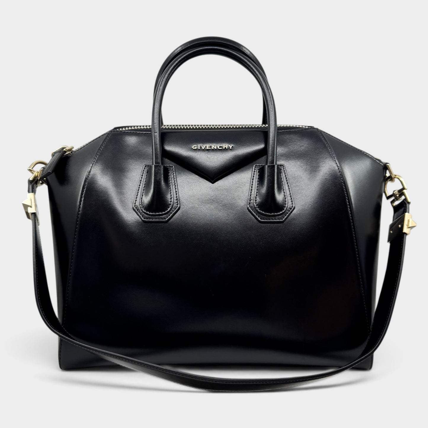 Givenchy Black Glazed Leather Antigona Two-Way Zip Satchel Bag