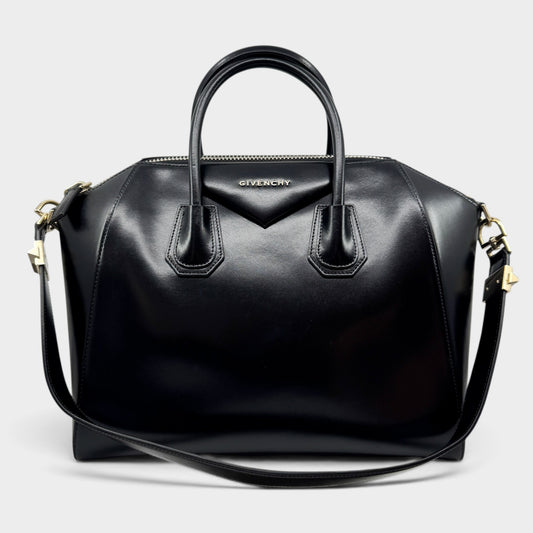 Givenchy Black Glazed Leather Antigona Two-Way Zip Satchel Bag