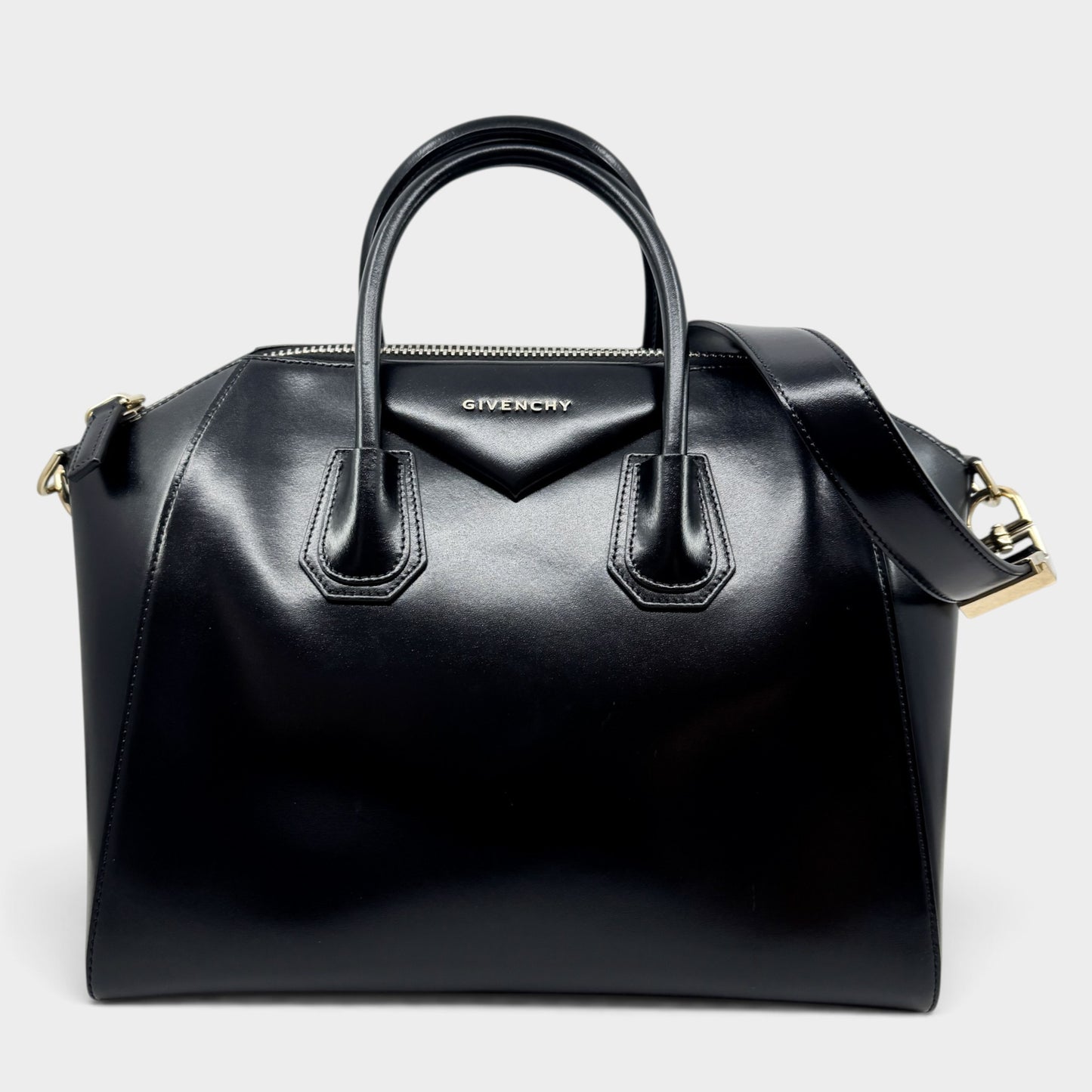 Givenchy Black Glazed Leather Antigona Two-Way Zip Satchel Bag