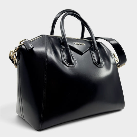 Givenchy Black Glazed Leather Antigona Two-Way Zip Satchel Bag