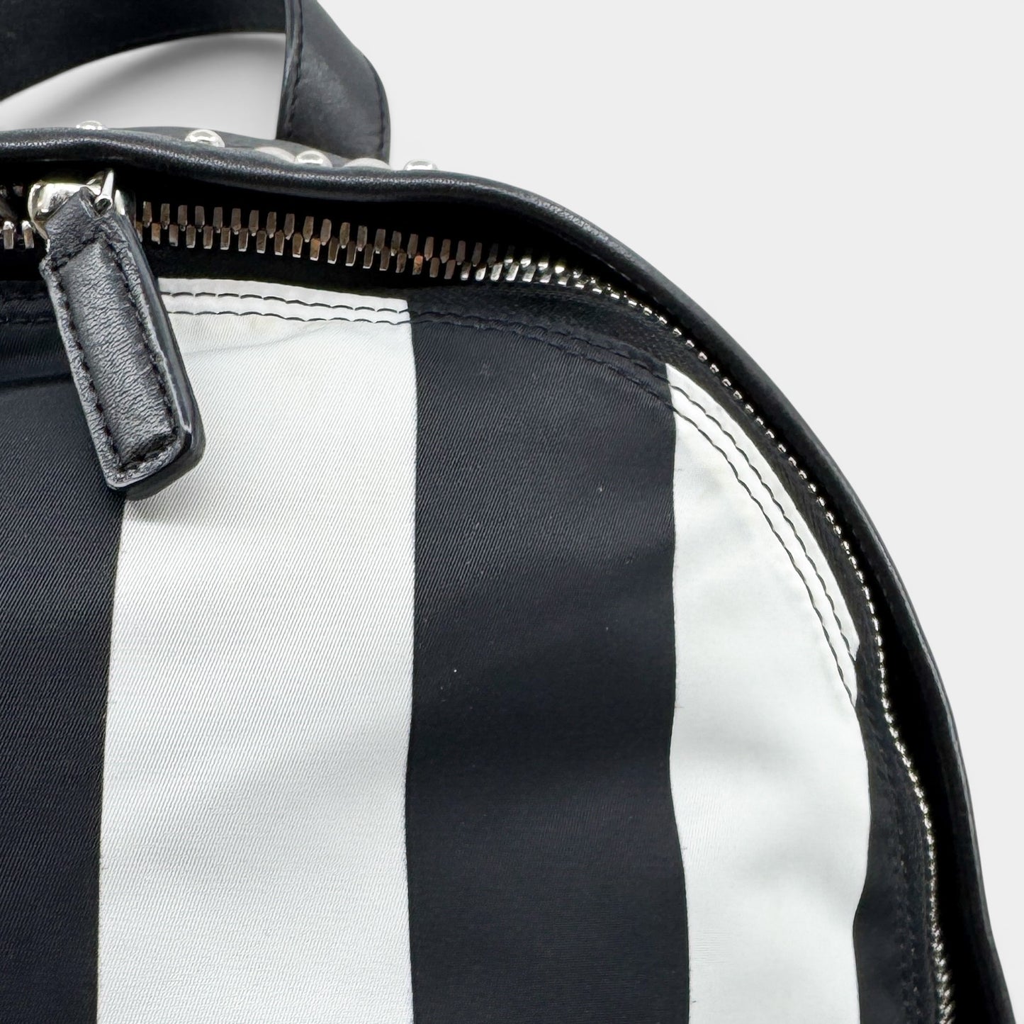Givenchy Black & White Striped Nylon Leather Studded Backpack