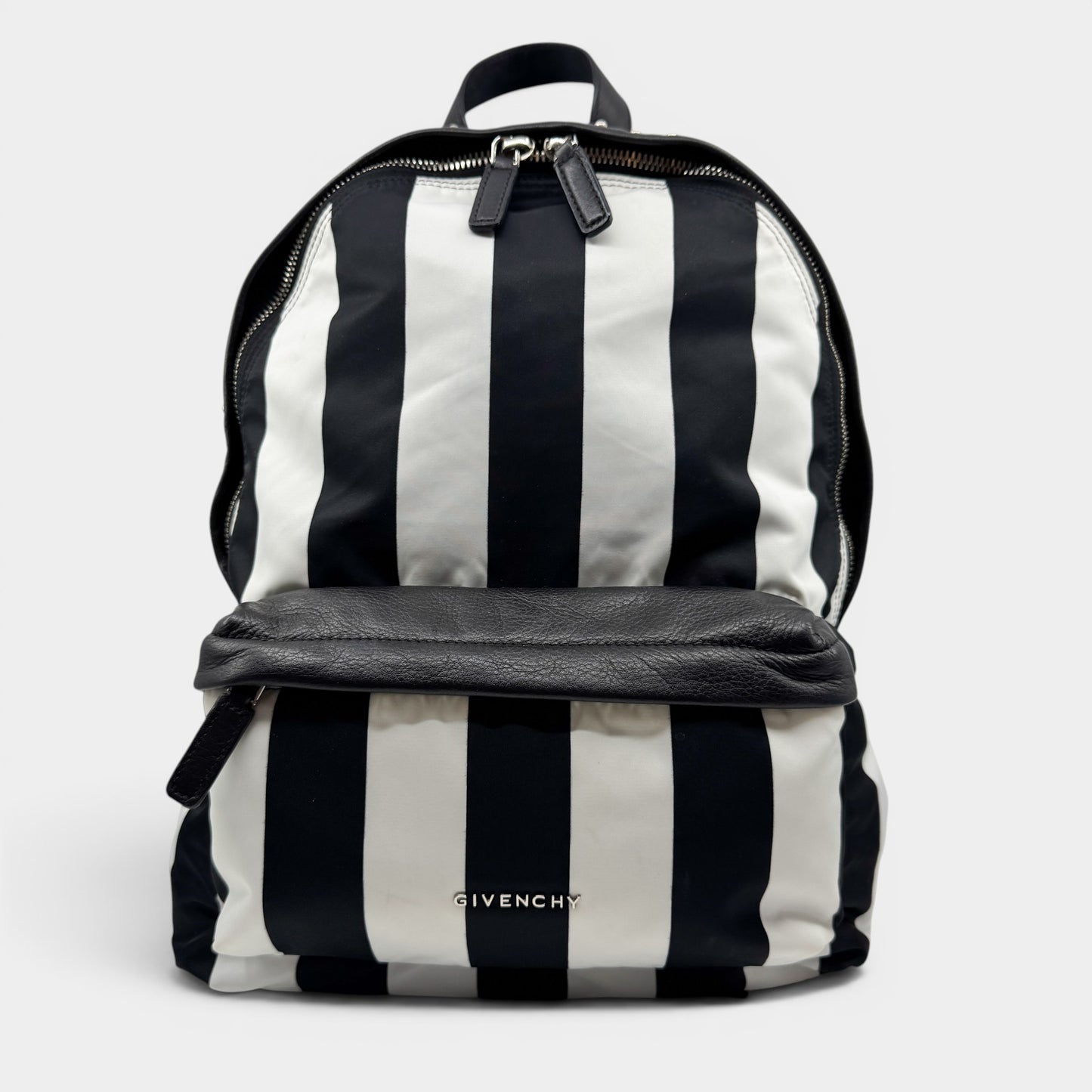 Givenchy Black & White Striped Nylon Leather Studded Backpack