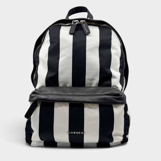 Givenchy Black & White Striped Nylon Leather Studded Backpack