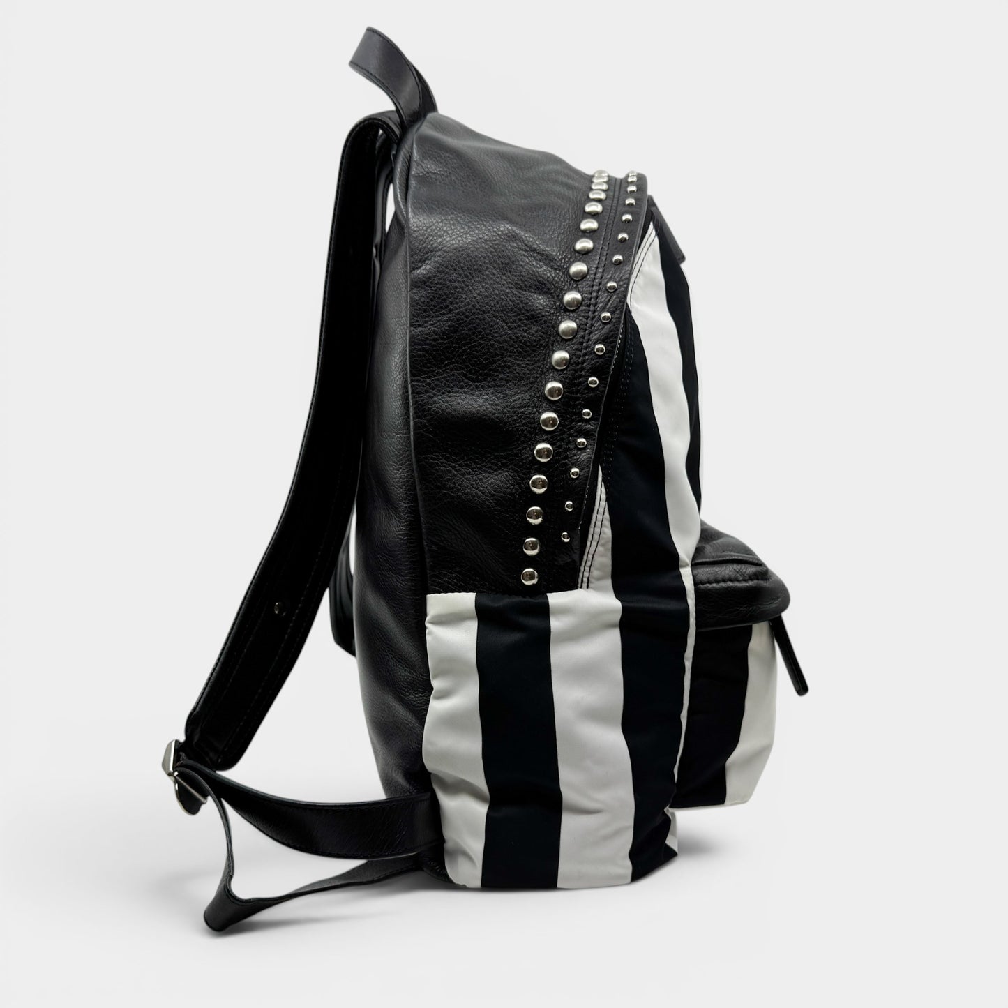 Givenchy Black & White Striped Nylon Leather Studded Backpack