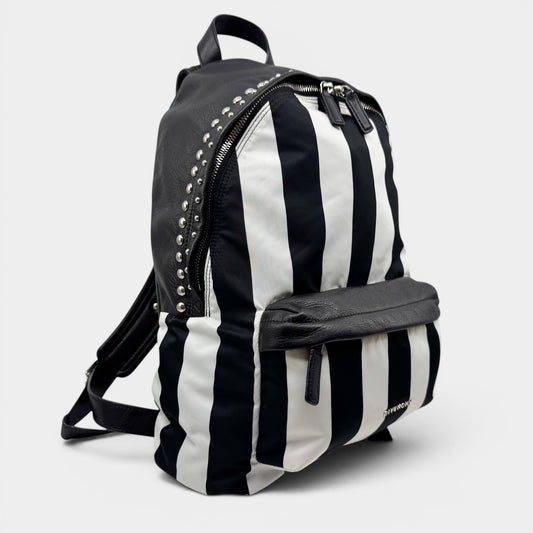 Givenchy Black & White Striped Nylon Leather Studded Backpack