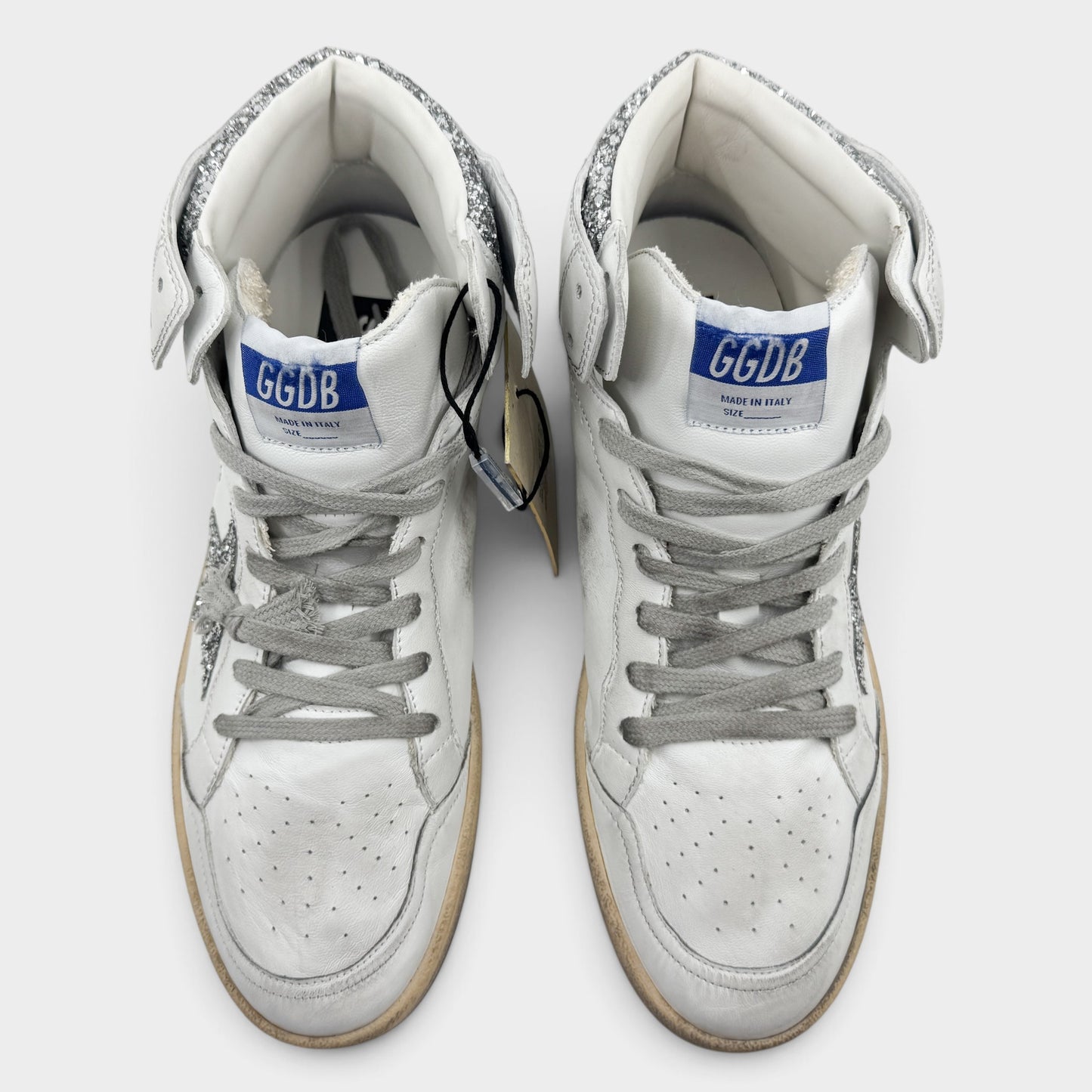 Golden Goose Sky Star White Silver Glitter High Top Leather Sneakers EU40 ~ AU9.5 [NEW]