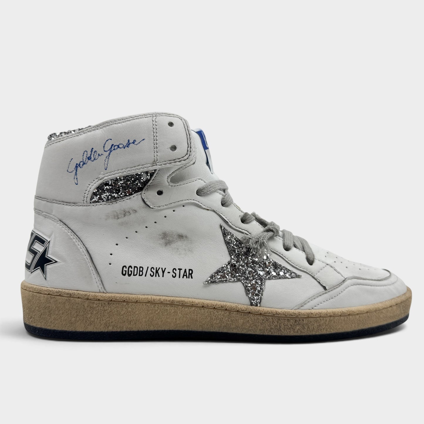 Golden Goose Sky Star White Silver Glitter High Top Leather Sneakers EU40 ~ AU9.5 [NEW]