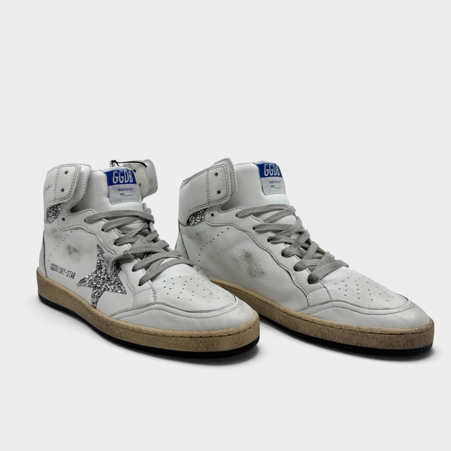 Golden Goose Sky Star White Silver Glitter High Top Leather Sneakers EU40 ~ AU9.5 [NEW]