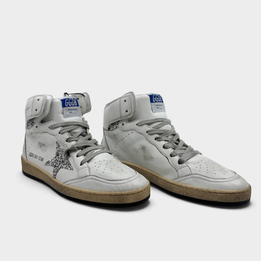 Golden Goose Sky Star White Silver Glitter High Top Leather Sneakers EU40 ~ AU9.5 [NEW]