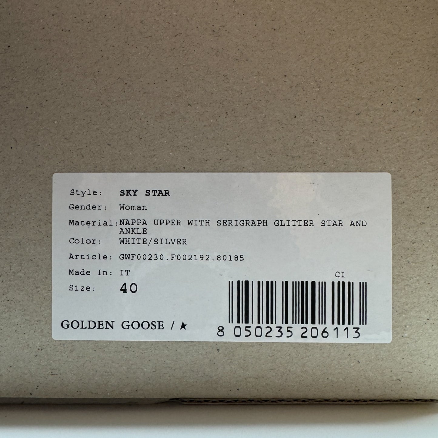 Golden Goose Sky Star White Silver Glitter High Top Leather Sneakers EU40 ~ AU9.5 [NEW]