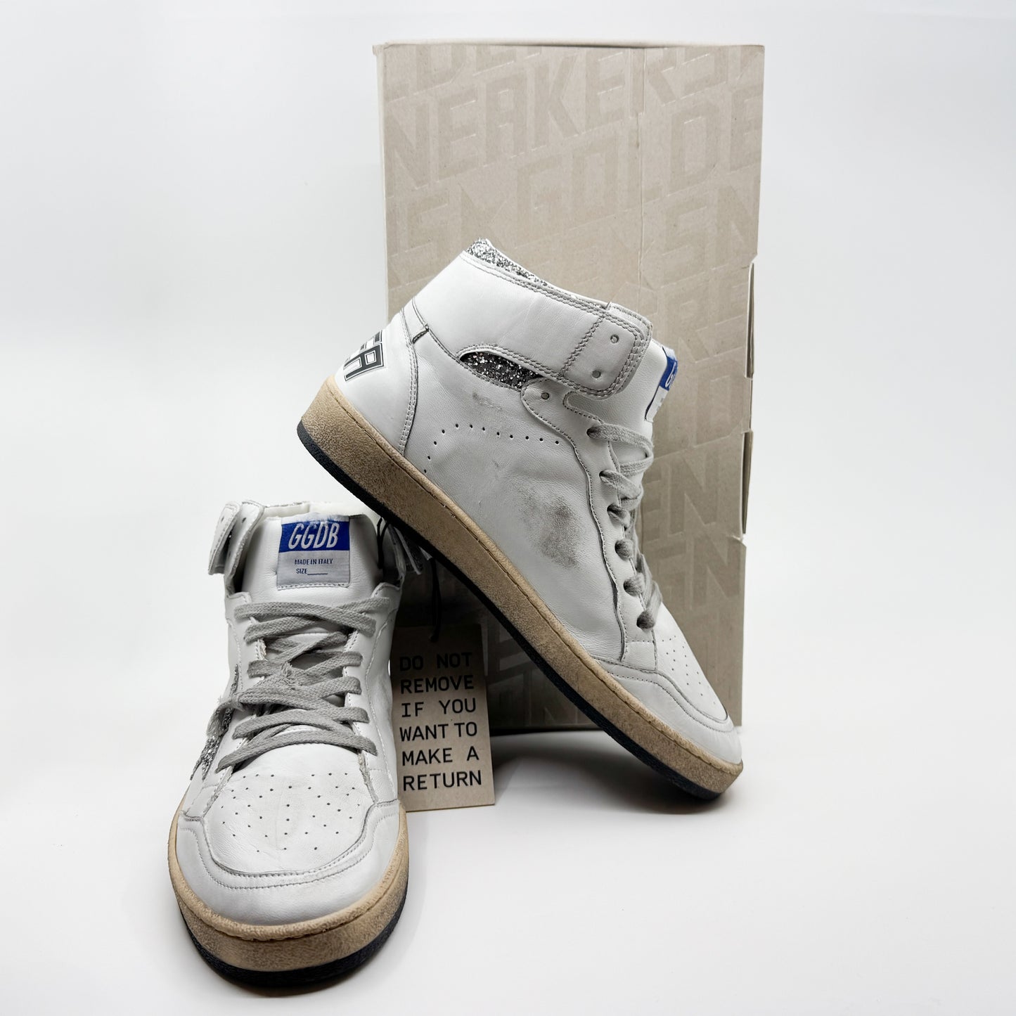 Golden Goose Sky Star White Silver Glitter High Top Leather Sneakers EU40 ~ AU9.5 [NEW]