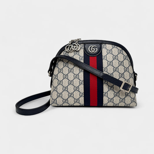 Gucci GG Supreme Monogram Navy Red Stripe Ophidia Crossbody Bag