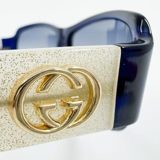 Gucci Vintage Blue Gold Rectangle Sunglasses [GG 2935/S]