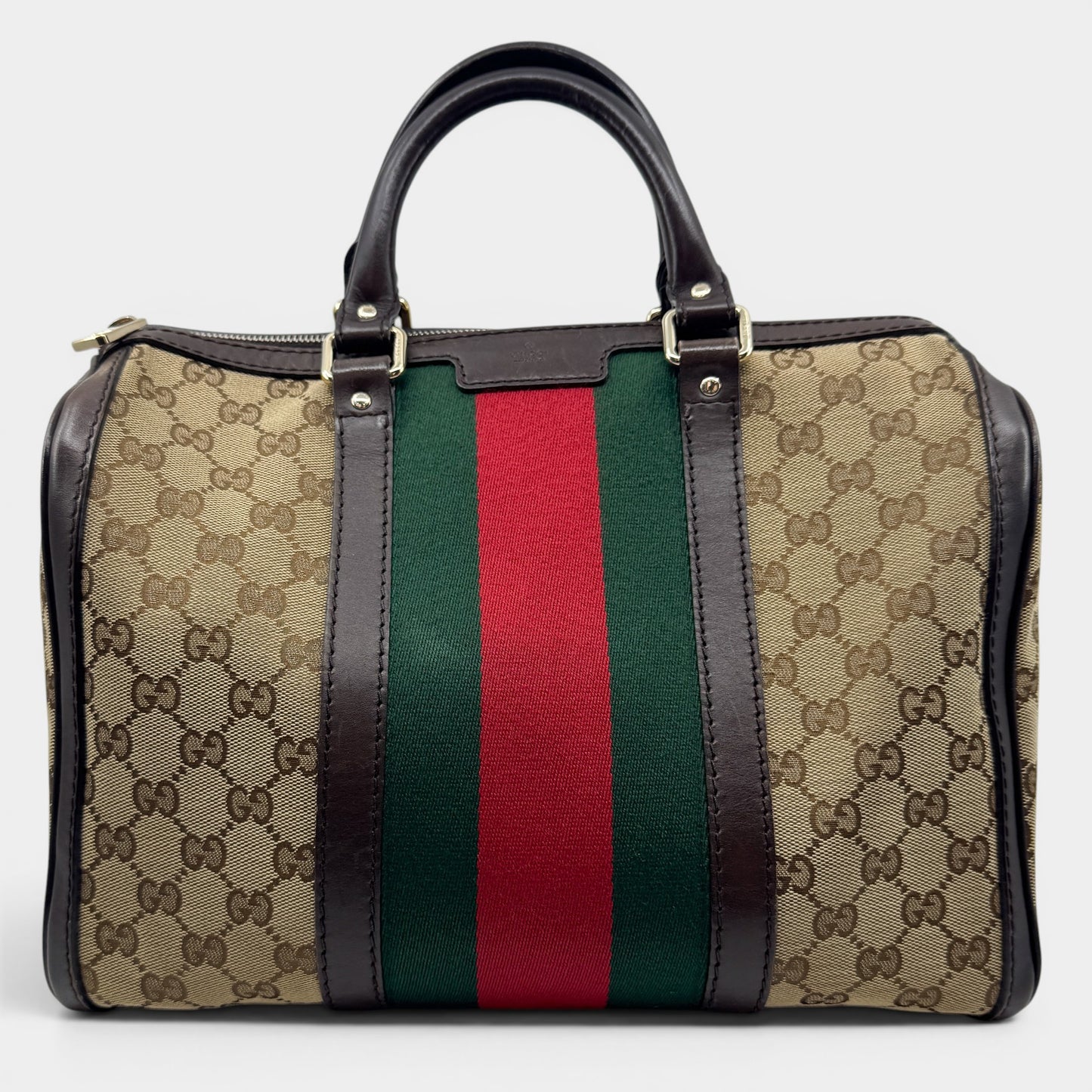 Gucci GG Canvas Leather Vintage Web Boston Bag