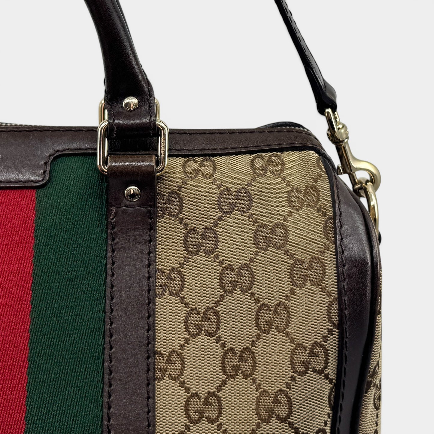 Gucci GG Canvas Leather Vintage Web Boston Bag