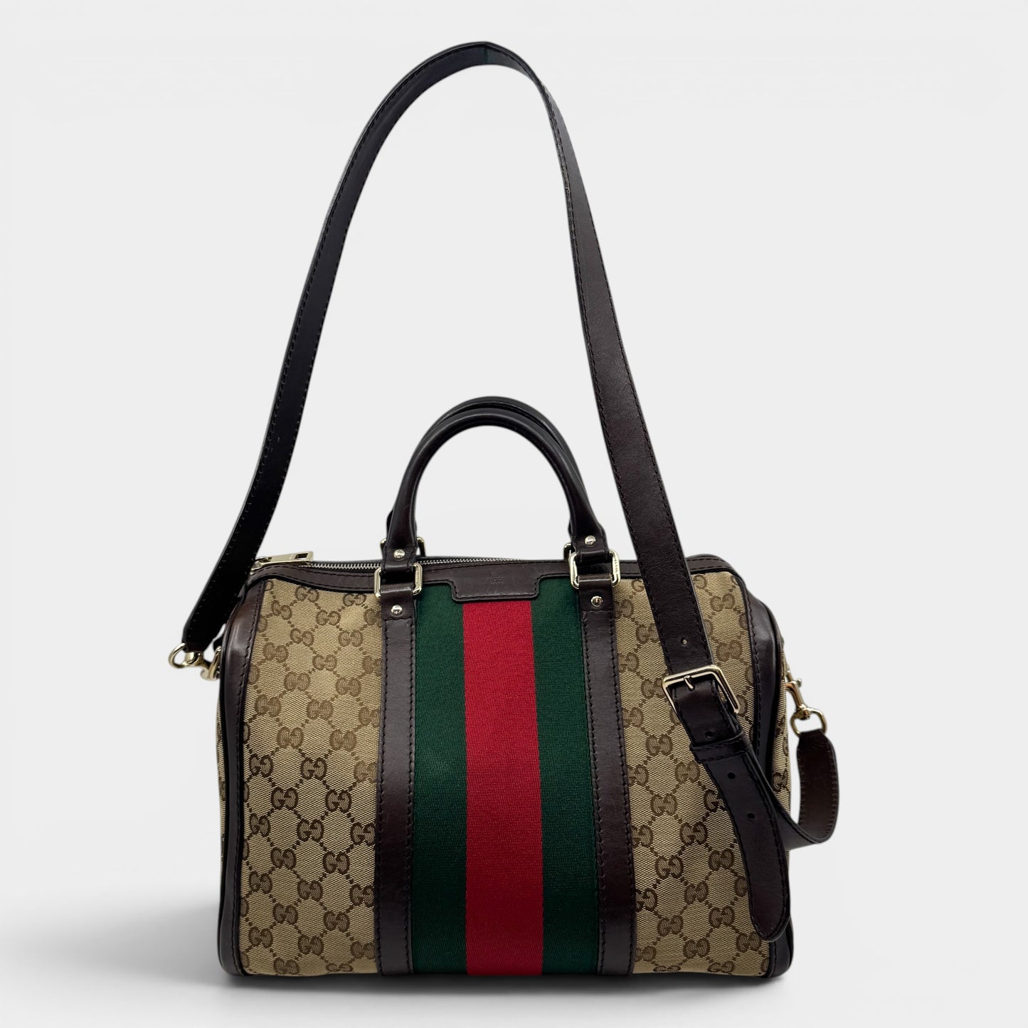 Gucci GG Canvas Leather Vintage Web Boston Bag