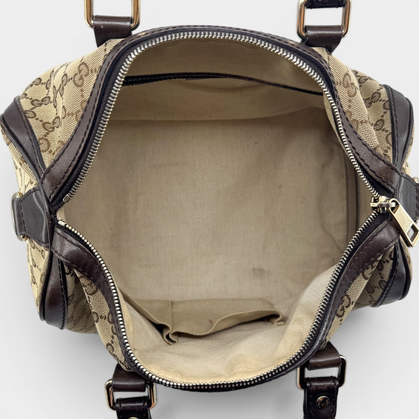 Gucci GG Canvas Leather Vintage Web Boston Bag
