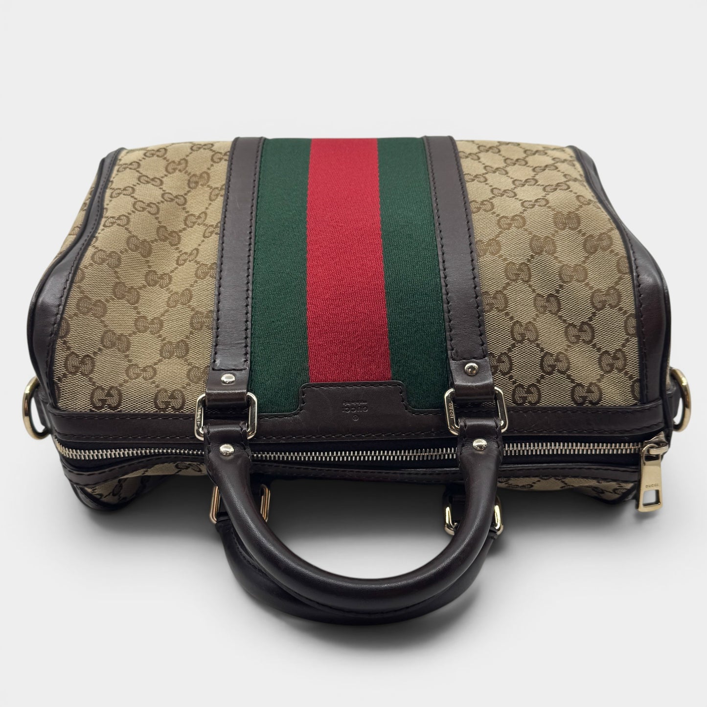 Gucci GG Canvas Leather Vintage Web Boston Bag