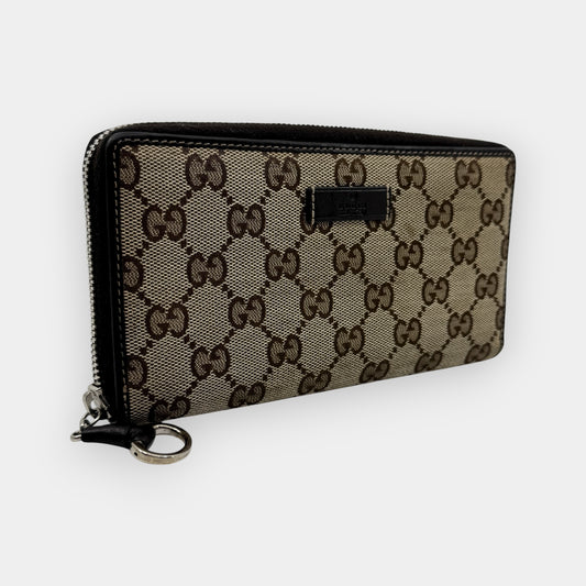 Gucci GG Brown Logo Canvas Zip Around Long Wallet [224246]
