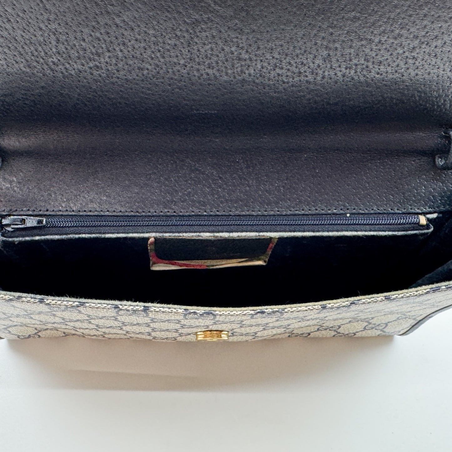 Gucci Vintage Ophidia Beige Navy Blue GG Monogram Logo Clutch Bag