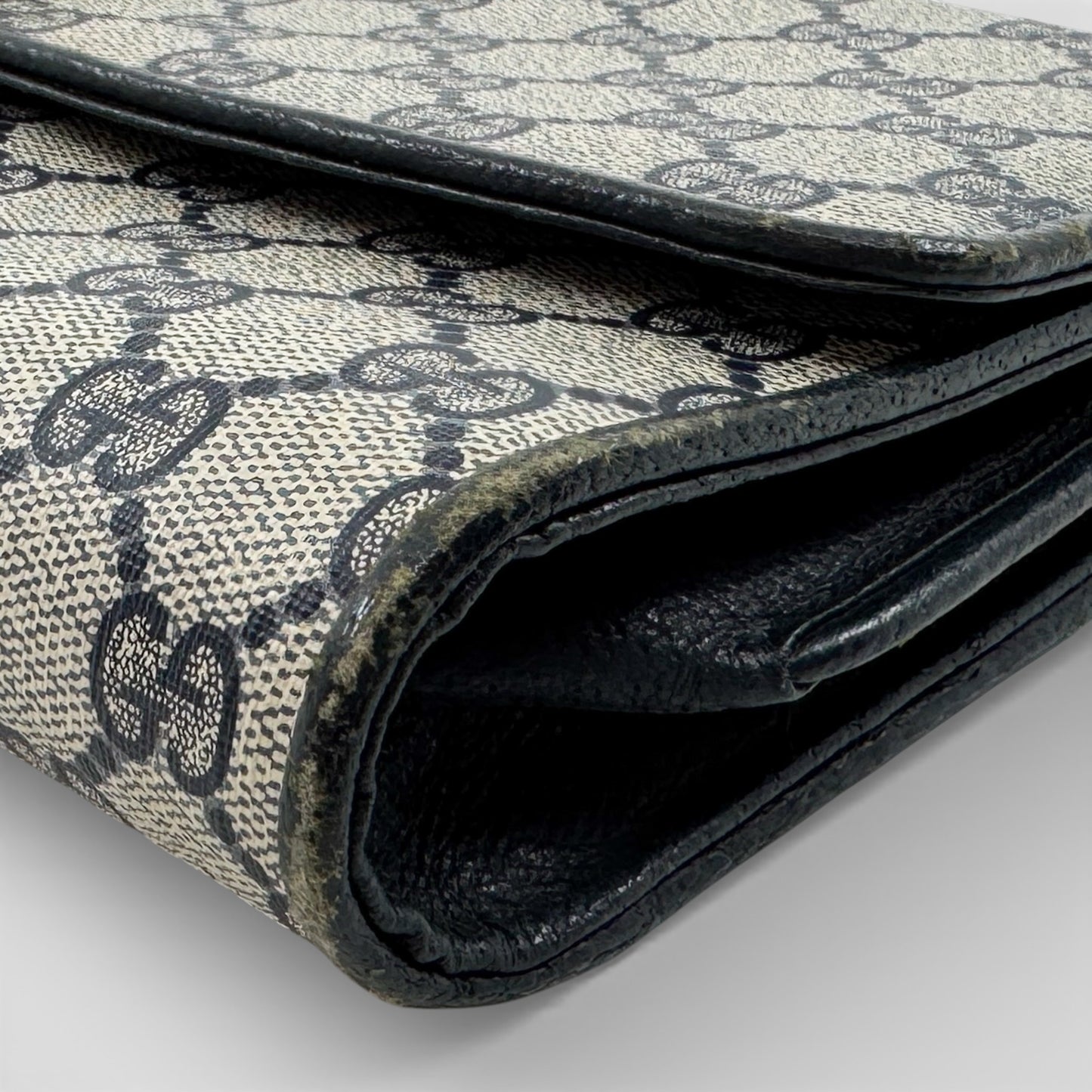 Gucci Vintage Ophidia Beige Navy Blue GG Monogram Logo Clutch Bag