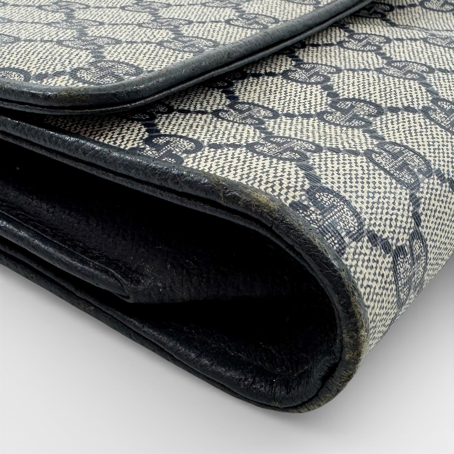 Gucci Vintage Ophidia Beige Navy Blue GG Monogram Logo Clutch Bag