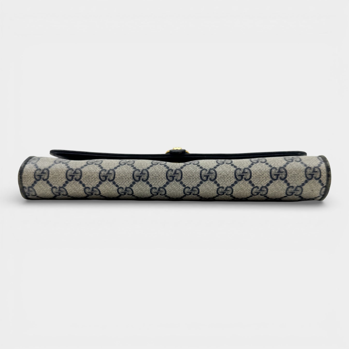 Gucci Vintage Ophidia Beige Navy Blue GG Monogram Logo Clutch Bag