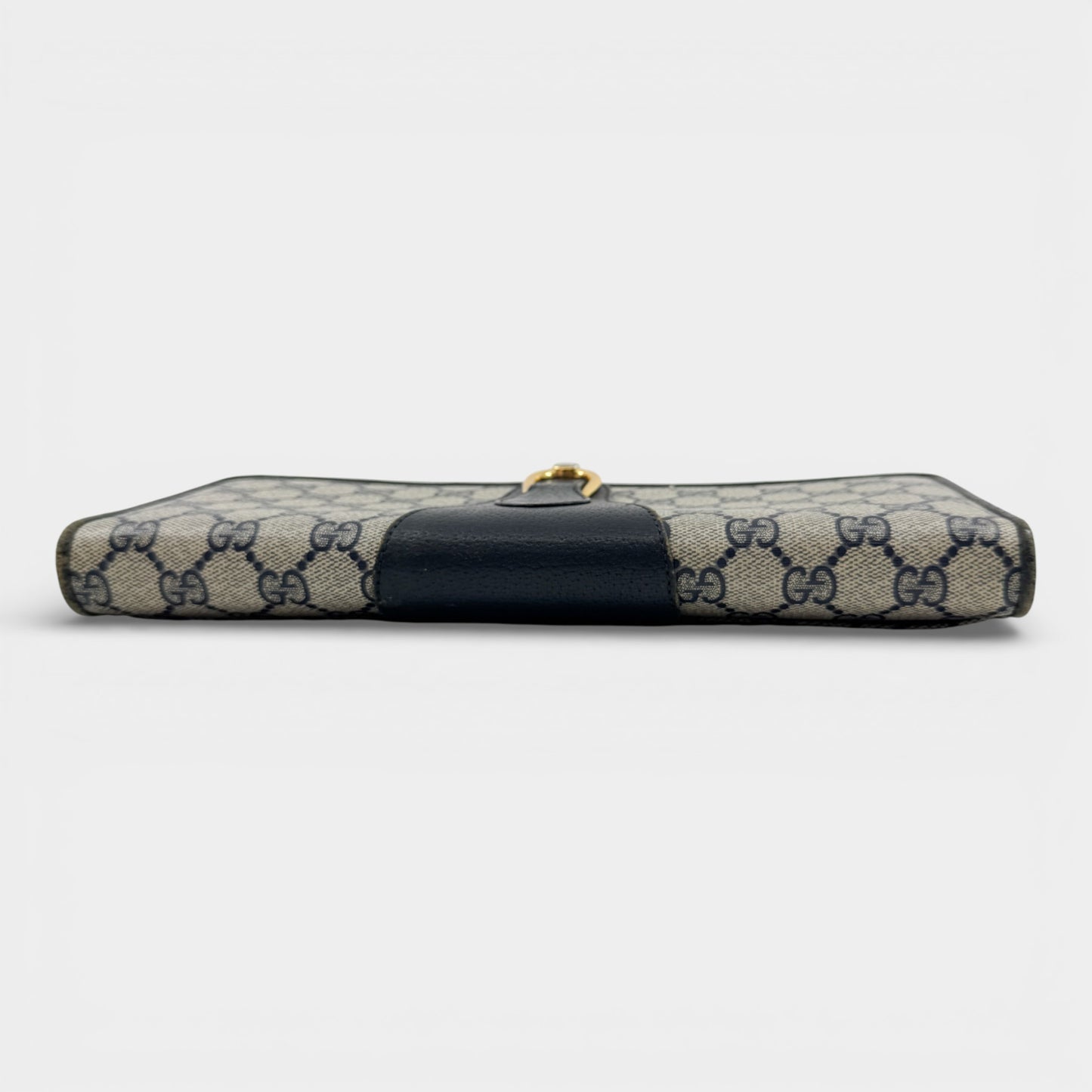 Gucci Vintage Ophidia Beige Navy Blue GG Monogram Logo Clutch Bag