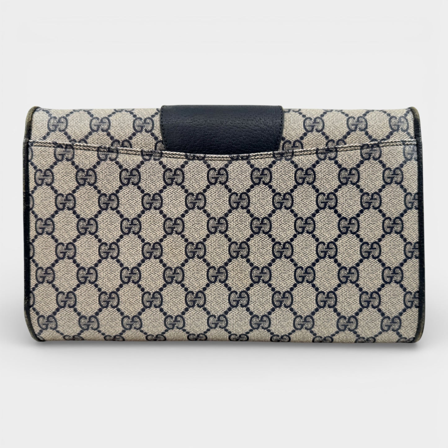 Gucci Vintage Ophidia Beige Navy Blue GG Monogram Logo Clutch Bag
