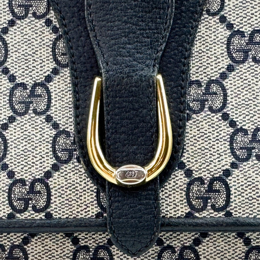 Gucci Vintage Ophidia Beige Navy Blue GG Monogram Logo Clutch Bag