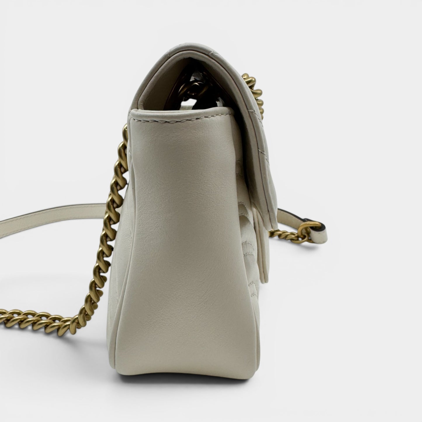 Gucci Off White Matelassé Leather Chevron Quilted GG Marmont Small Bag