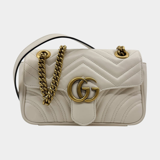 Gucci Off White Matelassé Leather Chevron Quilted GG Marmont Small Bag
