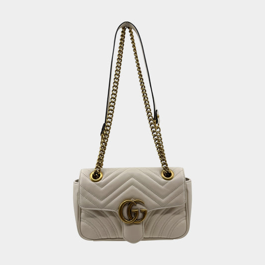Gucci Off White Matelassé Leather Chevron Quilted GG Marmont Small Bag