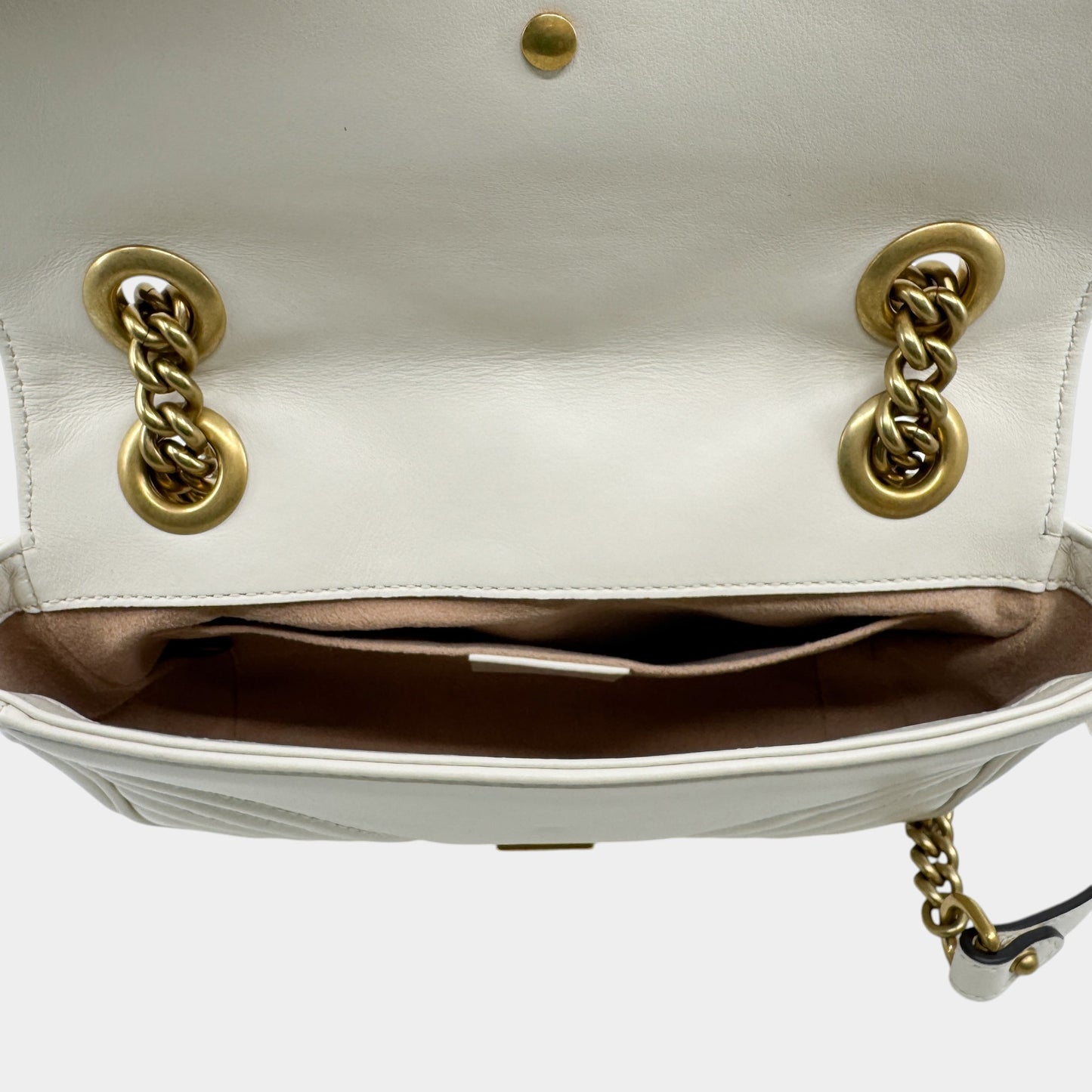 Gucci Off White Matelassé Leather Chevron Quilted GG Marmont Small Bag