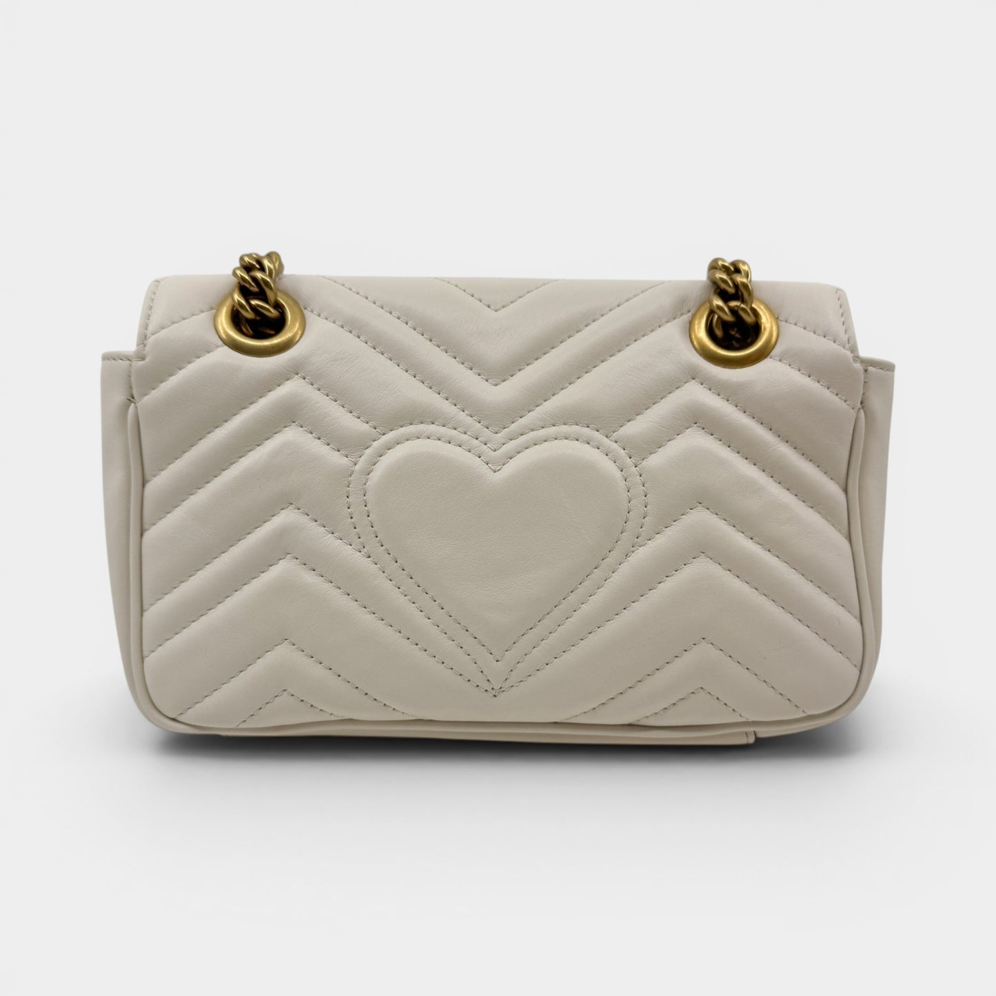Gucci Off White Matelassé Leather Chevron Quilted GG Marmont Small Bag