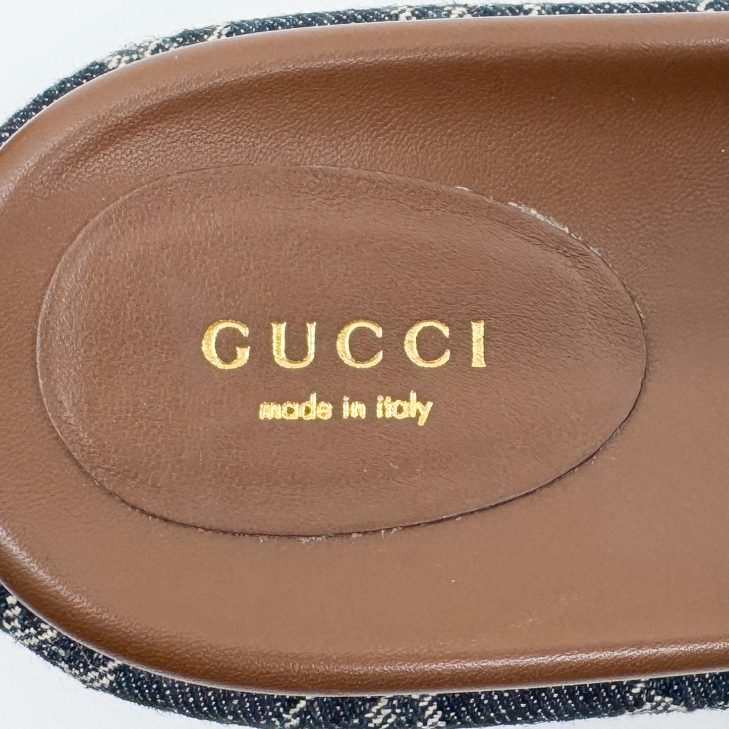 Gucci Logo Blue Denim Platform Mules Slides Shoes EU38 ~ AU7