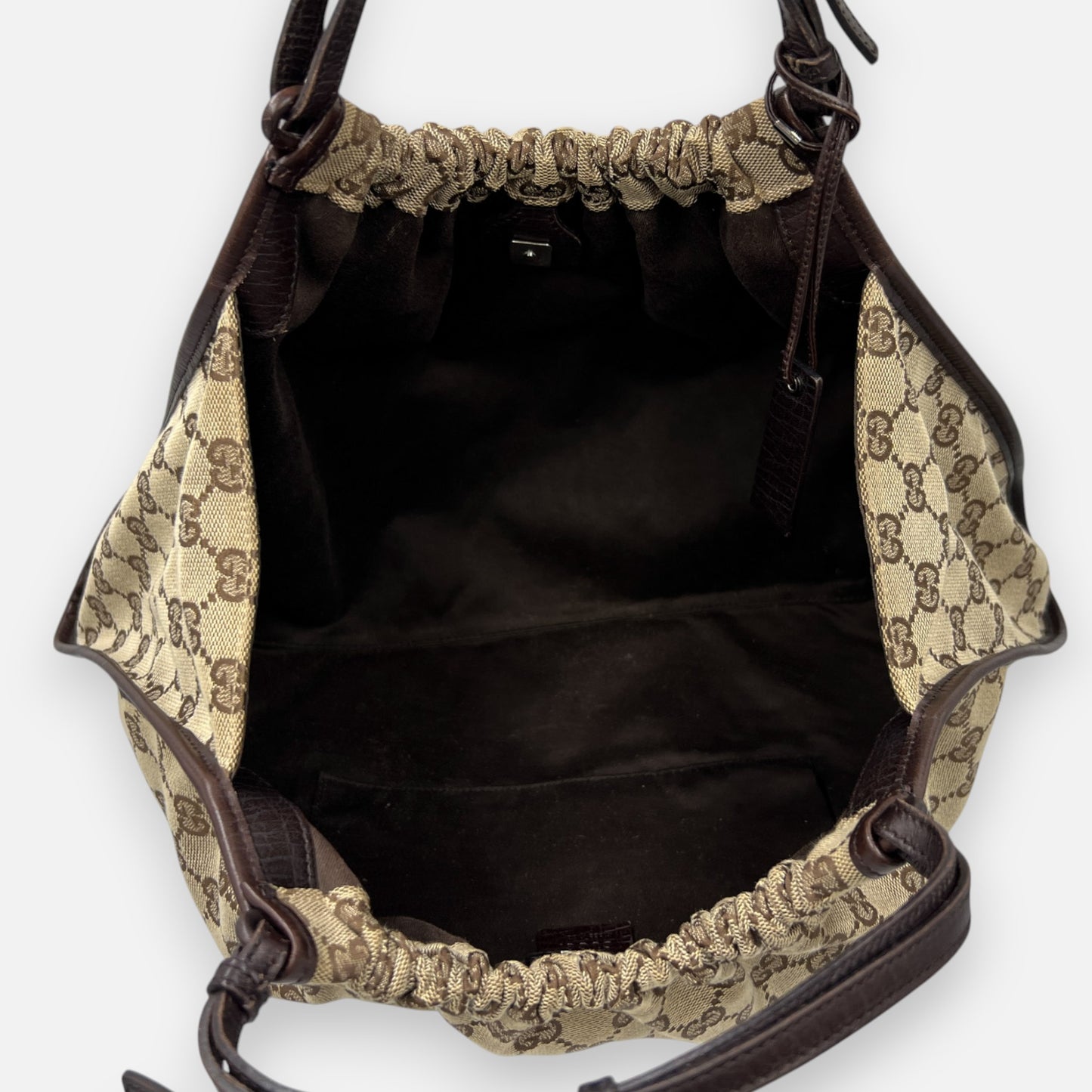 Gucci GG Canvas & Leather Trim Gathered Shoulder Handbag