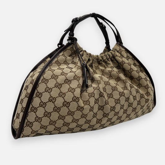 Gucci GG Canvas & Leather Trim Gathered Shoulder Handbag