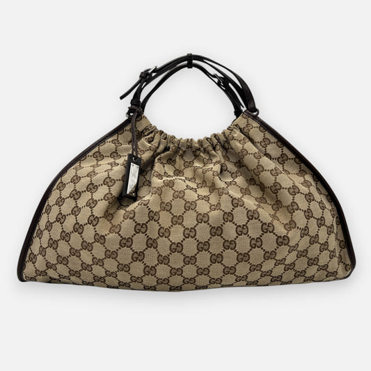 Gucci GG Canvas & Leather Trim Gathered Shoulder Handbag