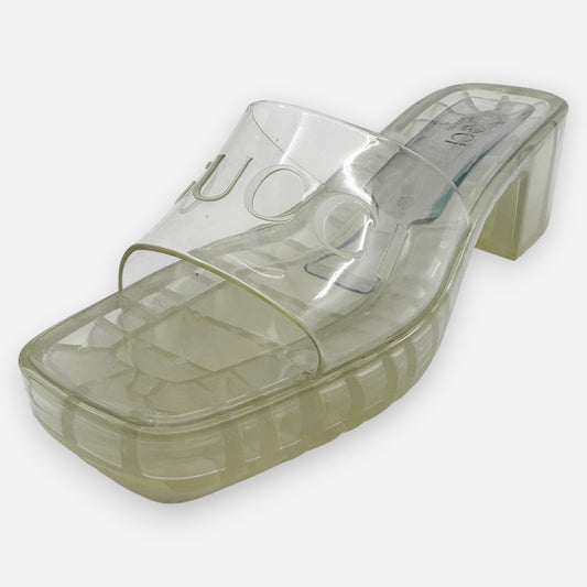 Gucci Logo Transparent Rubber Block Heel Slide Mule Shoes EU38 ~ AU7