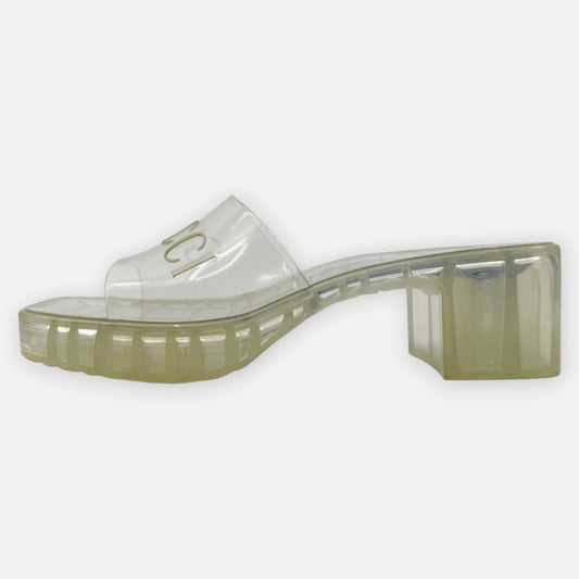 Gucci Logo Transparent Rubber Block Heel Slide Mule Shoes EU38 ~ AU7