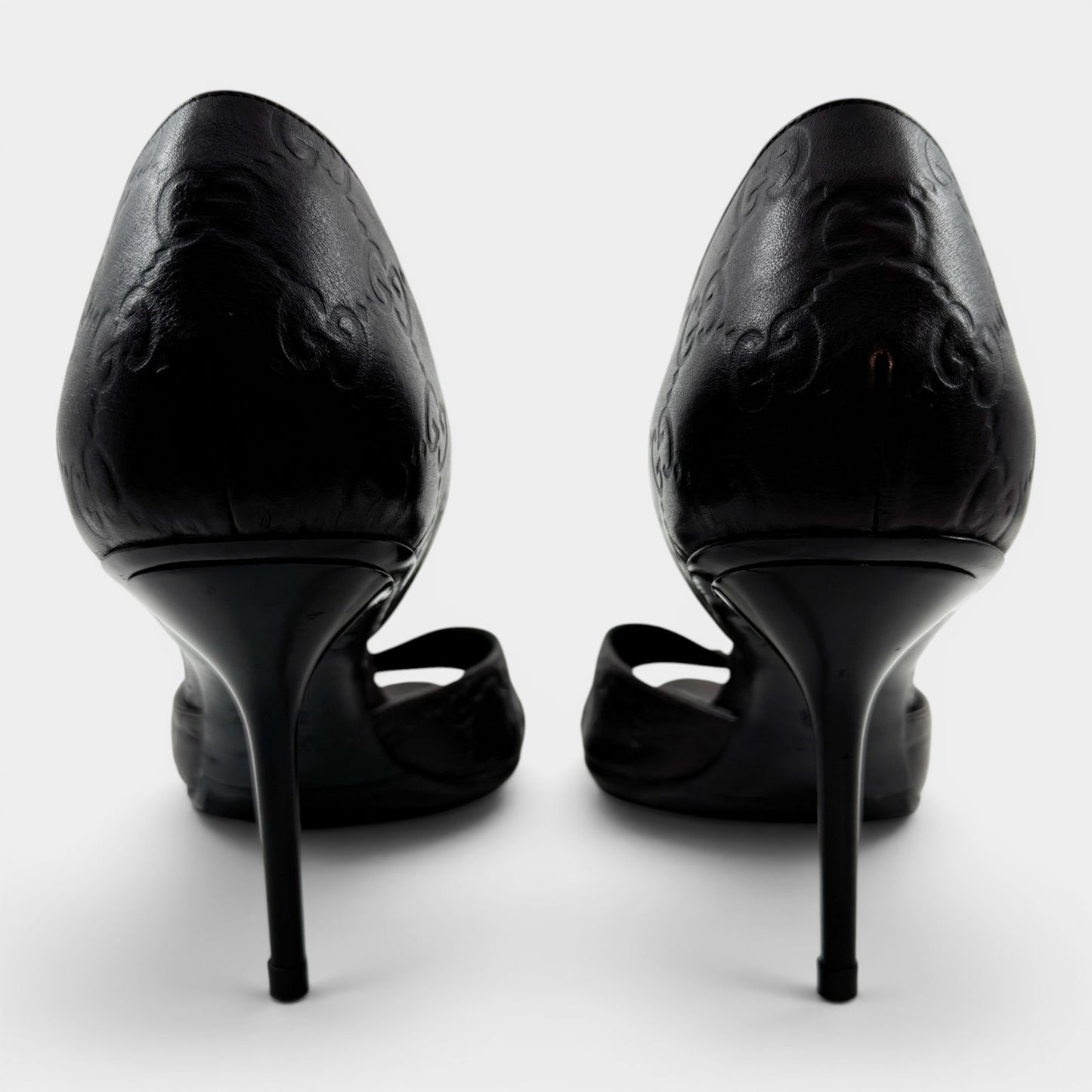 Gucci Guccissima Brown Leather Peep Toe Heeled Shoes EU38.5 ~ AU7.5