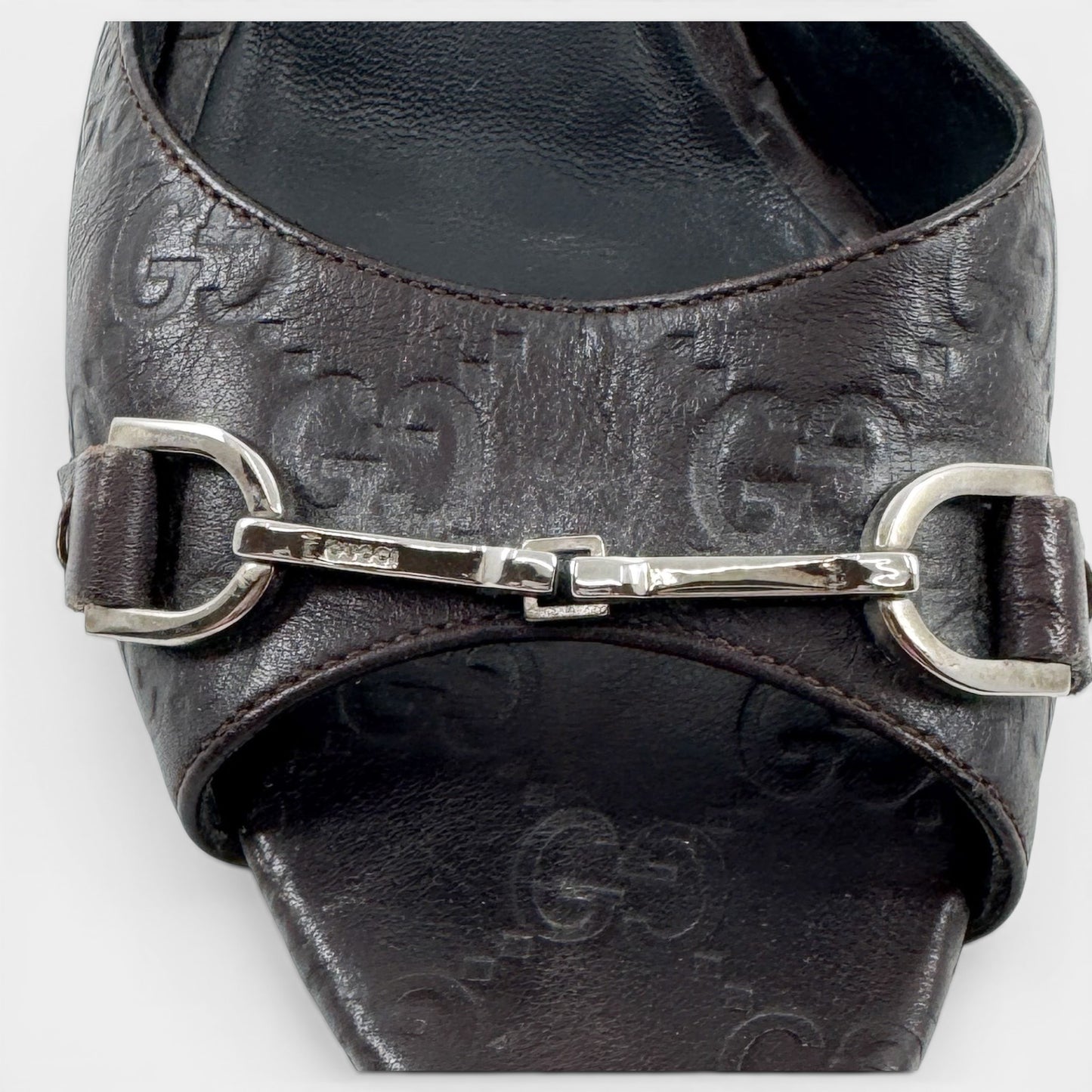 Gucci Guccissima Brown Leather Peep Toe Heeled Shoes EU38.5 ~ AU7.5