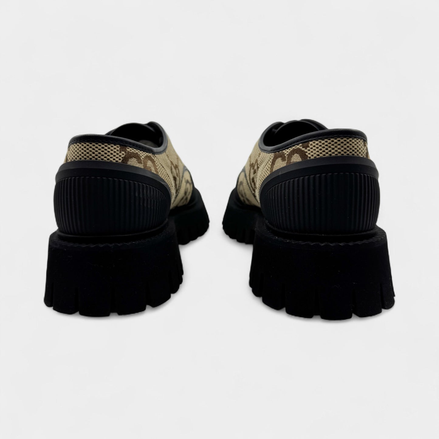 Gucci GG Maxi Supreme Camel Ebony Canvas Lace Up Shoes M7 ~ W9 ~ EU40