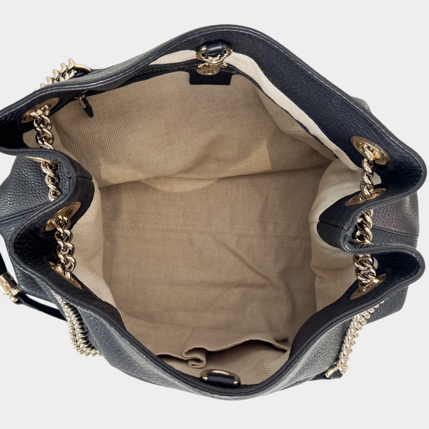 Gucci Soho Double Chain Black Leather Tote Handbag