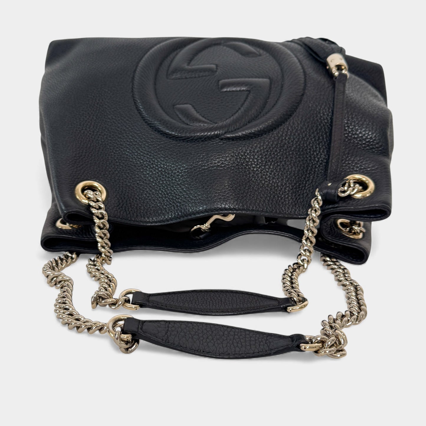 Gucci Soho Double Chain Black Leather Tote Handbag