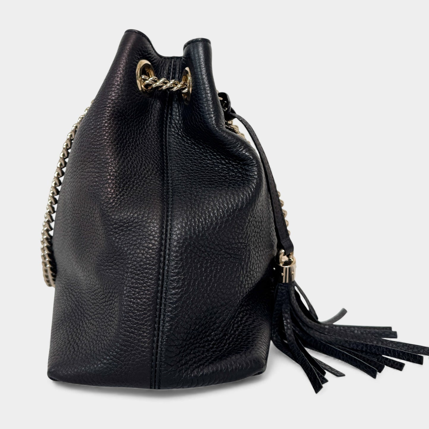 Gucci Soho Double Chain Black Leather Tote Handbag