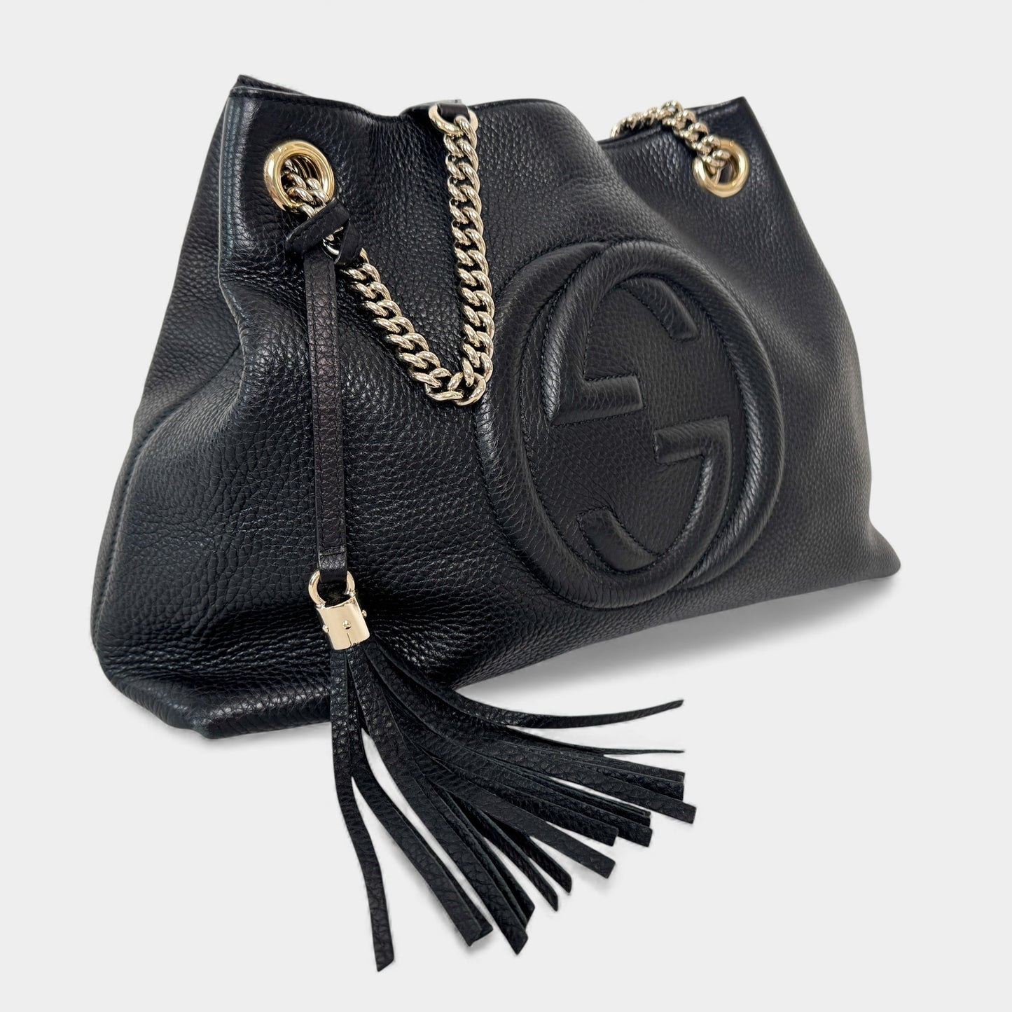 Gucci Soho Double Chain Black Leather Tote Handbag