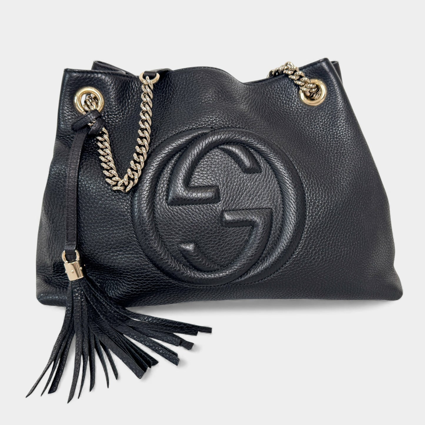 Gucci Soho Double Chain Black Leather Tote Handbag